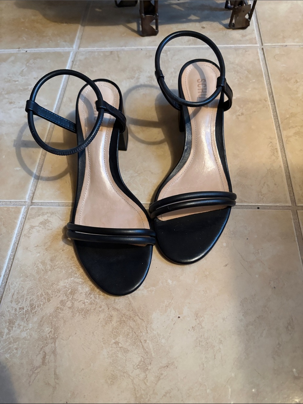 SCHUTZ Black Double-Strap Ankle-Heel Sandals